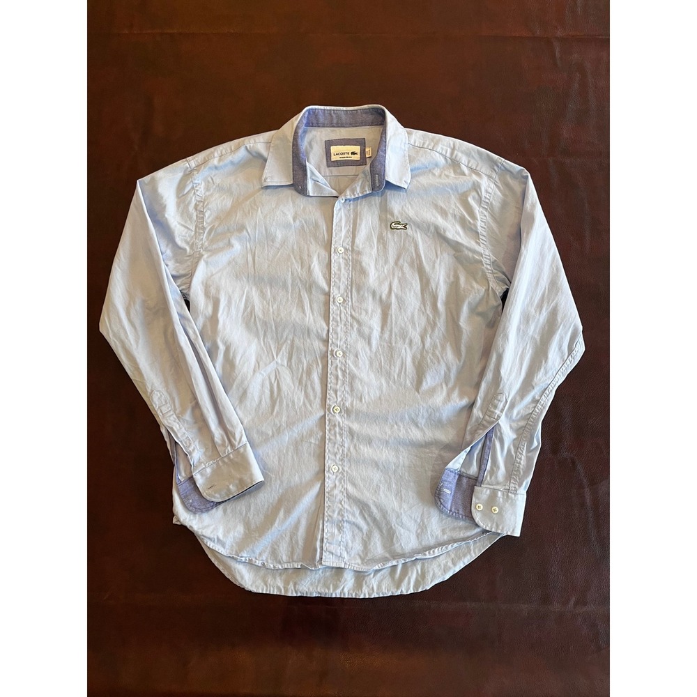 Lacoste Mens Regular Fit Long Sleeve Button Down Shirt Light Blue FR 8 US XXL